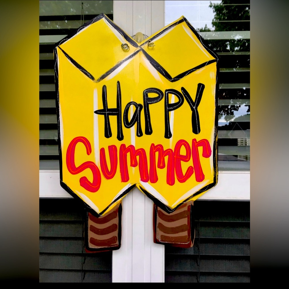 Happy Summer Popsicle Wood Door Hanger. New. 20 inches.